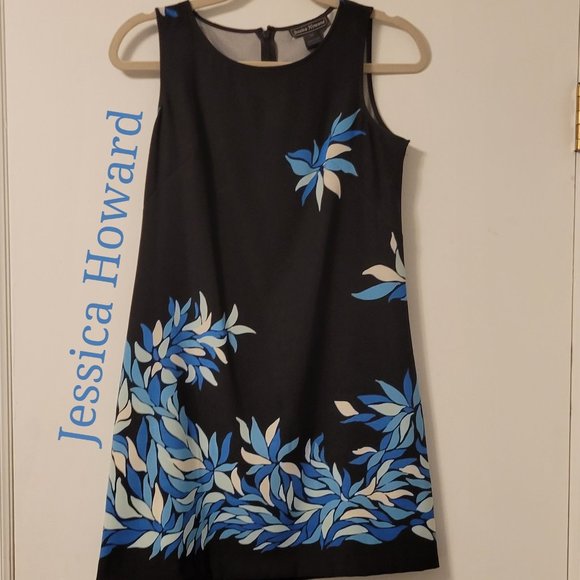 Jessica Howard Dresses & Skirts - ❣️HP❣️Jessica Howard sleeveless black dress blue flowered print sz: 6P